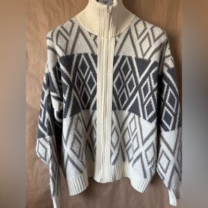 London Fog men’s zip up Vintage cardigan XL cream and grey